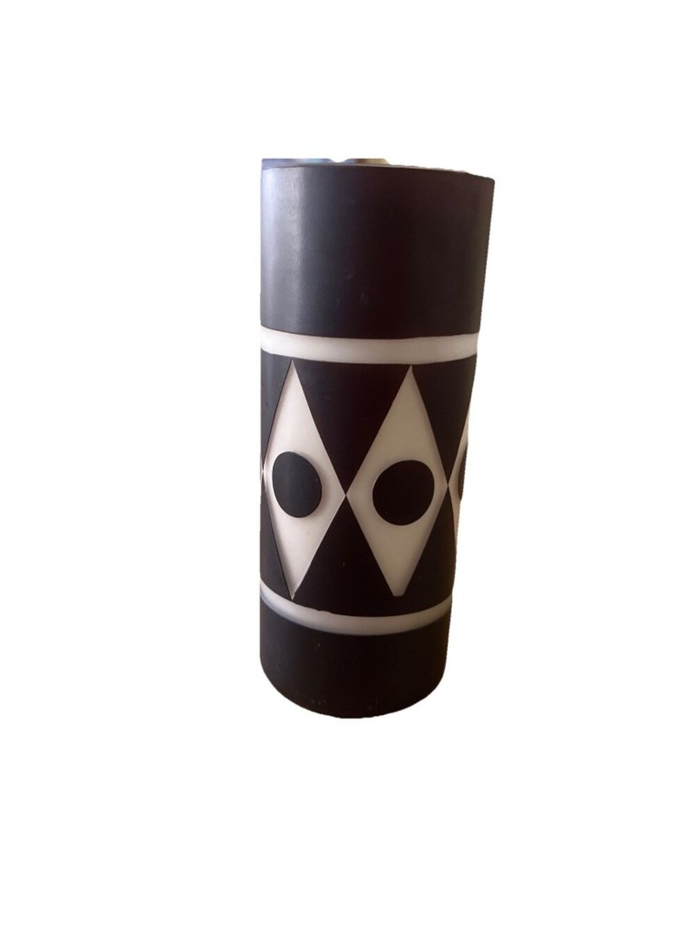 Vintage Czech Republic Black Cut to White Art Glass Cylinder Vase 8"H x 3 1/8"